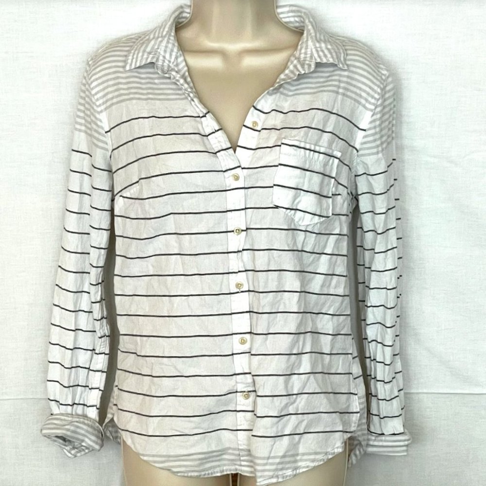 Merona Black & White Striped Button Down Blouse
